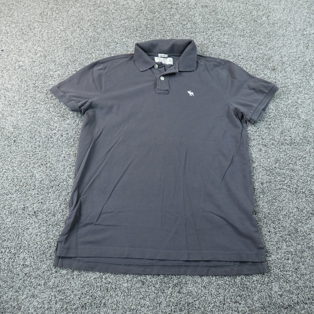 Abercrombie Fitch Polo Shirt Mens XL Gray Moose Logo Slim Short Sleeve Golf Y2K